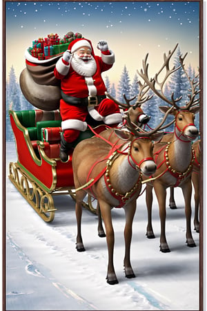 Santa Claus,ridding a santa's reindeer sligh,flying