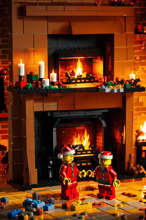 Santa Claus,LEGO,style_lego ,LegoAI ,in fron of American fireplace