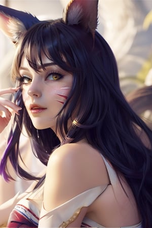 ah1,Ahri,fennec fox,fox tail,5_figners,black_hair,yellow eyes ,lure