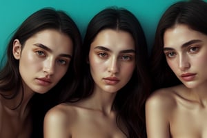 3girls, faces, head, bare shoulders, upper body, closeup, cleavage, (topless:0.8), European, andenhud, natural lighting