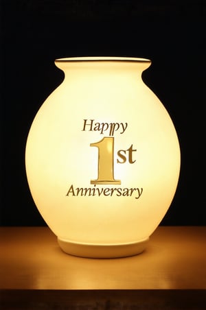 perfect lighting, perfect composition, perfect atmosphere BREAK Beautiful magic vase with "Happy 1st Anniversary" motif, best quality, perfect fingers, highres, absurdres, ultra detailed,perfect hand,