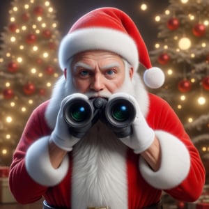 Santa Claus peers through hundreds of binoculars.,ral-chrcrts,<lora:659095807385103906:1.0>