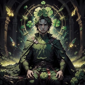 Masterpiece, best quality, detailed, hi-res
BREAK 
An epic fantasy that encompasses the entirety of Celtic mythology, and is a fitting tribute to St. Patrick's Day. Shamrock. (clover leaf), Movie poster.
BREAK ,nodf_lora,firefliesfireflies