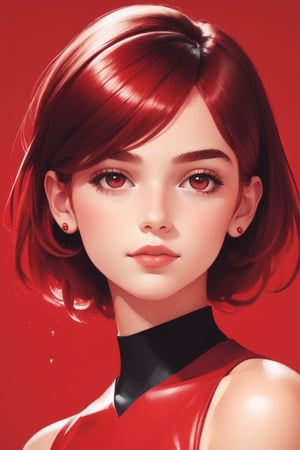 a girl, illustration, cover art , (((red))), portrait, red background, red splash