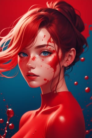 a girl, illustration, cover art , (((red))), portrait, red background, red splash
