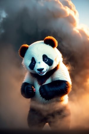 masterpiece,best quality,(photorealistic:1.4) 1panda, wabstyle,glowing,two-tone hair,(fog,:1.2) (mist:1.2),smoke, cowboy shot, cinematic angle,fisheye,motion blur, ,
