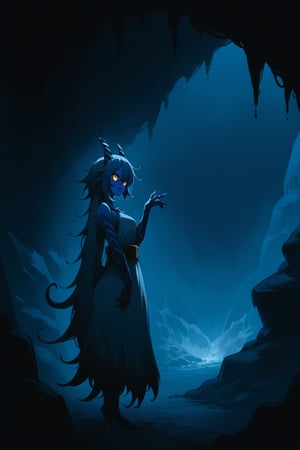 BEST QUALITY, HIGHRES, ABSURDRES, 
MASTERPIECE, SUPER DETAIL, INTRICATE_DETAILS, 
PERFECTEYES, AESTHETIC, 
SCORE_9, SCORE_8_UP, SCORE_7_UP, SCORE_6_UP,

standing in a glacial cave. Relaxed and playful pose, niji style, monster girl, glacial monster girl, blue skin, yellow eyes, half side view, ,ct-niji3