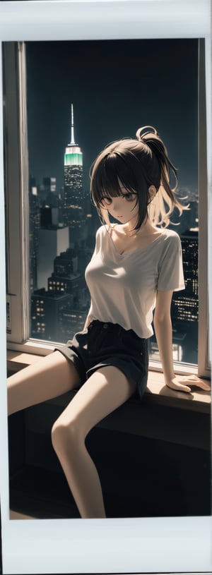 SCORE_9, SCORE_8_UP, SCORE_7_UP, SCORE_6_UP,

MASTERPIECE, BEST QUALITY, HIGH QUALITY, 
HIGHRES, ABSURDRES,
INTRICATE DETAILS, ULTRA-DETAILED,
NEWEST, AESTHETIC,

1girl, Polaroid photo, casual photography, medium_hair, relaxing on a windowsill, window, blunt bangs, ponytail, shirt_only, shirt, tight_clothes, tired, relaxed, soft lighting, moody, Manhattan, New York City, night, nighttime, volumetric lighting, bloom, big_breasts, messy_hair, pantless,

(bags_under_eyes),