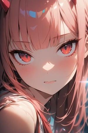 BEST QUALITY, HIGHRES, ABSURDRES, 4K, 8K, 64K,
MASTERPIECE, SUPER DETAIL, INTRICATE_DETAILS, 
PERFECTEYES, 
SCORE_9, SCORE_8_UP, SCORE_7_UP, SCORE_6_UP,

1girl, solo, zero_two, looking at viewer, illustration, subsurface scattering, vibrant colours,Anime style