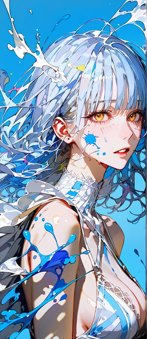 SCORE_9, SCORE_8_UP, SCORE_7_UP, SCORE_6_UP,

MASTERPIECE, BEST QUALITY, HIGH QUALITY, 
HIGHRES, ABSURDRES,
INTRICATE DETAILS, ULTRA-DETAILED,
NEWEST, AESTHETIC,

1girl, solo, bangs, simple background, parted lips, blue background, portrait, colorful, color art, color chaos, Color Splash