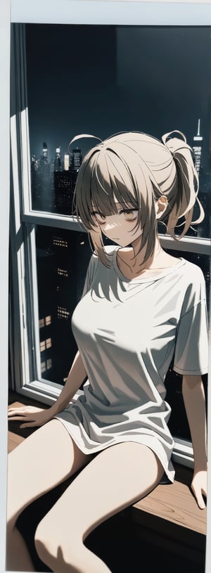 SCORE_9, SCORE_8_UP, SCORE_7_UP, SCORE_6_UP,

MASTERPIECE, BEST QUALITY, HIGH QUALITY, 
HIGHRES, ABSURDRES,
INTRICATE DETAILS, ULTRA-DETAILED,
NEWEST, AESTHETIC,

1girl, Polaroid photo, casual photography, medium_hair, relaxing on a windowsill, window, blunt bangs, ponytail, shirt_only, shirt, tight_clothes, tired, relaxed, soft lighting, moody, Manhattan, New York City, night, nighttime, volumetric lighting, bloom, big_breasts, messy_hair, pantless,

(bags_under_eyes),