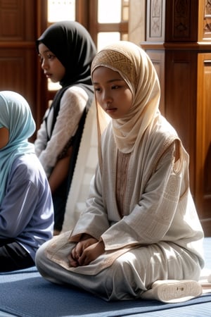 ancient Songhai dark skin African Muslims now during prayers in a mosque 