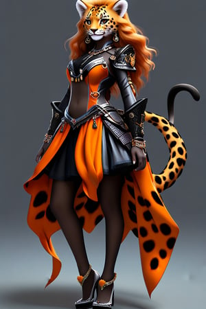 An orange leopard-skinned girl with feline features, elongated ears with a long black lion's mane, wearing a gothic lolita dress inspired by the trans flag and high heels., hyper-realistic high-fidelity portrait emphasizing maximum beauty and aesthetic standards.  \(ek_ges1ba\) warrior \(detailed exquisite face\),ek_game_3ffect