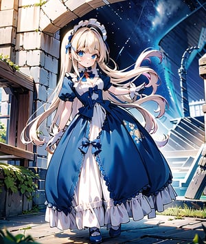 1 GIRL, best quality, masterpiece, high resolution, detailed, digital illustration, PrincessMia20, blue eyes, blonde hair, blunt bangs, long hair, aquamarine dress, ribbon, Ojou-sama pose, long dress, lake, starry night ,, sbest quality, lace gloves, masterpiece, high resolution, detailed, digital illustration, PrincessMia20, blue eyes, blonde hair, blunt bangs, long hair, aquamarine dress, ribbon, Su-sama eyes pose, long dress, , white gloves, bows, ruffles, puffy short sleeves,
good hands, perfect hands, pretty face, perfect face, baby face, full body, perfect body, pretty stockings, walking, night, pretty dress, perfect dress, cave, dungeon, hell , medieval Sangonomiya, Blue HAT,, ANTENNA HAIR, white bow, WRISTS BOUND, ARMS 