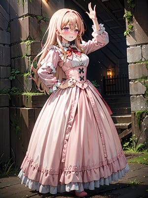 1 GIRL, LOUISE FRANCOISE LE BLANC DE LA VALLIERE, BLONDE HAIR, PINK EYES, LONG HAIR,
(PINK DRESS:1.4), LONG SLEEVE, Ruffles, RED BAND, CROSS HEADBAND, RED BOW, (JEWEL:1.4)
ood hands, perfect hands, pretty face, perfect face, childish face , full body, perfect body, pretty stockings, walk, night, dungeon, dark dungeon, muddy dungeon, perfect dungeon, nice dress, perfect dress, cave, dark cave, crying, darkness, crying, wall, stone wall, cave,rosy bridesmaid,Sexy Pose,dqLaura, orange hair,victorian dress,PrincessMia20