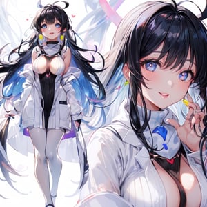 (1girl:1.5), (mad scientist), (standing, crossing her legs ), (side view), looking at a viewer, Perfect style, slender body, slim and soft, medium large breast, (super beautiful big eyes, anime style :1.5),mature, adult, beautiful face, accurate, anatomically correct, highly detailed face and skin texture, detailed eyes, blue eyes, double eyelids, thin eyebrows, glitter eyeliner: 1.2, blushed cheeks, round face, glossy skin, fair skin: 1.2, (glossy lips: 1.4), (Voluptuous lips:1.3), (heart shaped pupils), full of delight, innocent and Cute girl, BREAK (wearing a white full length labo coat:1.5), (wearing brown large ribbed turtleneck knit dress, knee-length:1.4), (putting on black pantyhose:1.5) , (( beautiful extra long hair, bang , straight, messy hair:1.6)), (black hair, vivid red as innercolors, multi haircolor:1.5), (flashy skull shaped necklace:1.5), (punk style earings), (smiling full of compassion, full of love), (very cheerful expression:1.6), BREAK (focus on her lips), ((( at her laboratory, clear light : 1.6)), (very intimate relationships:1.6), top quality, (Masterpiece: 1.3), (Maximum resolution: 1.2), (Ultra HDTV: 1.2), Cinema light, Ultra HDTV, (Detailed eyes and skin), (Detailed facial features), HDR, 8k resolution, Sharp Focus: 1.2,