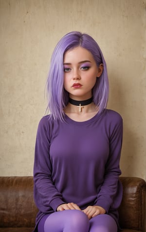 score_9,masterpiece, (Photorealistic, extremely realistic,dark scene,)
1girl, 
elaborate eyeshadow,deep lipstick,hair ornament,choker,

Lily, LilyDuolingo, girl, ((light purple hair)), hair over one eye, purple nails, purple sweater, purple leggings,cute, confused, lonely, tired, unfocused, dazed, aesthetic, well lit, bright lighting, cute, drunk, tired, unfocused, dazed, standing,  molesting, molest, grope,aesthetic, sitting on sofa, darkness background, cross leg, looking at viewer,