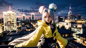 masterpiece, 
best quality, 
highres, 
(iono1:1.5), 
1girl, 
pink hair,
white hair,
long hair, 
yellow jacket, 
oversized clothes, 
street, 
cowboy shot, 




On a rooftop terrace, a sorceress manipulated city lights with arcane gestures. Her expression mirrored the control of urban energies. Twilight unveiled a spellbound rooftop panorama in city lights magic photography
