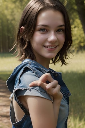  :), teenage, short-hair, thin, young woman, high_resolution, realistic, high school, nature , 