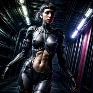 WOMAN, strange fashion, fashion photography, ((neon lights:0.7)), retro future, android fight, reality bug, chaotic, dimensional rift, nanotechnology wonder, cyborg symbiosis, (fighting female androids),