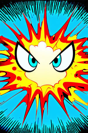 an explosion inside a glass, demon eyes (cartoon), cartoonish, detailed background 