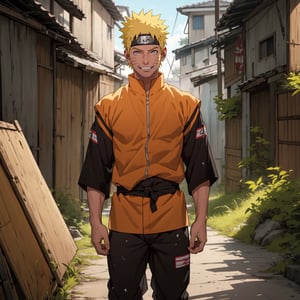 Naruto uzumaki, cabello amarillo, ojos azules,hombre, calidad máxima, obra maestra, nude, cabello corto, sonrisa, pelo corto, 1 boy