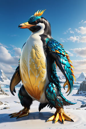 High definition photorealistic render of a incredible and mysterious mythological Luxurious sculptural hybrid monster of a fusion between a penguin and a scorpion epic fusion of animals