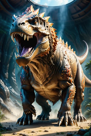 High definition photorealistic render of a incredible and mysterious mythological Luxurious sculptural hybrid monster of a fusion between a t-rex and a mammoth epic fusion of animals