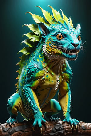 High definition photorealistic render of a incredible and mysterious mythological Luxurious sculptural hybrid monster of a fusion between a jaguat and a chameleon epic fusion of animals