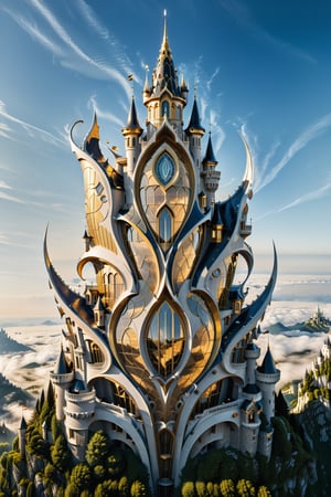 (best quality,  highres,  ultra high resolution,  masterpiece,  realistic,  extremely photograph,  detailed photo,  8K wallpaper,  intricate detail,  film grains), 
luxurious surreal scene of a giant vertical castle with dragon and hypersound rocket in parametric style, with flowing curves in black and white marble, gold metal and iridescent glass, inspired by Zaha Hadid, symmetrical, flowing curves and pointed corners, an aggressive design and imposing with details in art deco style, located in an atmosphere of love and friendship, heart-shaped castle and cupid with bows and arrows in the castle full of heart love