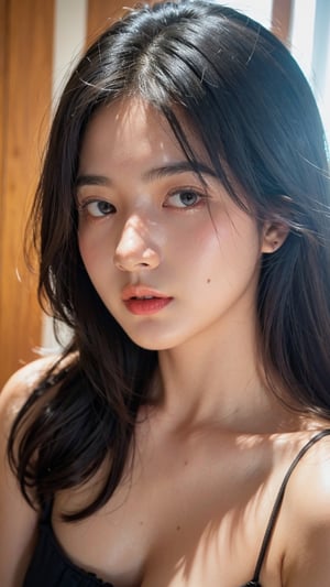 Potrait, closeup, masterpiece, face, (photorealistic:1.4, realistic), highly detailed CG unified 8K wallpapers, 1girl, (small breasts:0.7), looking at viewer, (HQ skin:1.4), 8k uhd, dslr, soft lighting, high quality, film grain, Fujifilm XT3, b3rli, jiae, perfecteyes, curly_hair, 