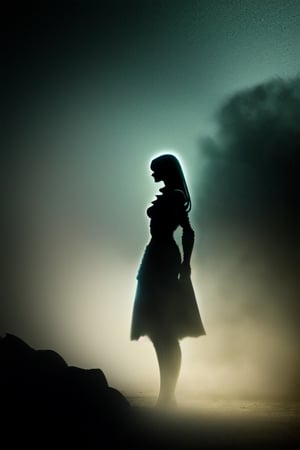 a female stand in the dark,dust,Mystery,real life