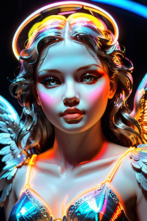 The face of an angel girl, contour drawing, the contour glows, neon light, bright hologram, excellent work on contour details, masterpiece, best quality, aesthetics, 32K