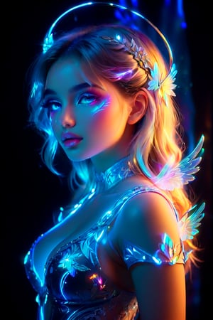 The face of an angel girl, contour drawing, the contour glows, neon light, bright hologram, excellent work on contour details, masterpiece, best quality, aesthetics, 32K