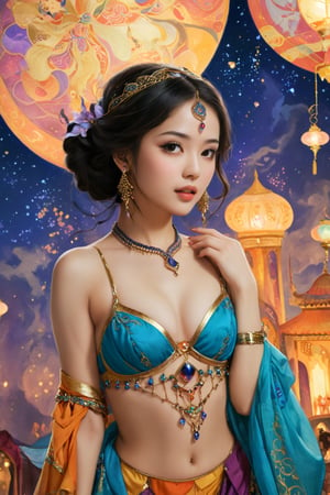 more detail XL,Movie Still, Illustration from One Thousand and One Nights, fantasy style, beautiful, colorful, aesthetic, cute, harmonious, professional drawing, masterpiece, 1024K,Asian