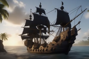 (masterpiece, best quality) , ((Pirate ship "Black Pearl")) from "Pirates of the Caribbean", standing near the shore, in the style of Claude Lorrain, trending on artstation, hyper realistic, extreme detail, cinematic, epic Lighting, award winning concept art, rendered in Octane, cgi, 1024K