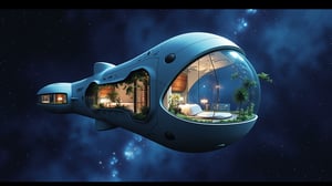 
Photo film from the 2000s of a spherical hotel in orbit called "Cosmic Retreat". The hotel has transparent walls, showcasing a starry vista of the cosmos. Inside, there are serene cabins with anti-gravity beds floating. There's a lush zero-gravity garden with bioluminescent plants. There are flowing display screens mapping the cosmos and panoramic observation decks for meteor showers. There's a futuristic cafe with a unique "space menu". The hotel uses eco-friendly technology to recycle water and air. There are immersive virtual tours to distant planets. Less

