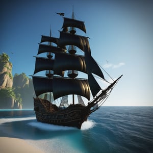 ((Pirate ship "Black Pearl")) from "Pirates of the Caribbean", standing near the shore, in the style of Claude Lorrain, trending on artstation, hyper realistic, extreme detail, cinematic, epic Lighting, award winning concept art, rendered in Octane, 32K,dragonyear,leviathandef,DonMW15p,firefliesfireflies,Sylvain_Sarrailh_style_lora_by_niolas