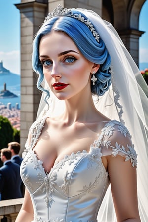 USE PORTRAIT UPLOAD FOR FACE ONLY, face is portrait_Img2Img, sfw, beautiful lady, (white wedding dress, background "Cristo_Redentor", image score_9, score_8_up, score_7_up, score_6_up, score_5_up, score_4_up, UHD, 8K, masterpiece, ultra-realistic, Ultra detailed photorealistic background, photoreal, realistic high detailed, ultra_high_resolution, anatomic correct bodies, wedding_castle, Extremely Realistic, lots of detail, wedding_party, crowded, full_body_visible, blue_hair, hair_wedding_decoration, veil_wedding_dress. red_lips,.,portraitart