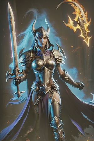 a woman dressed in armor holding a sword, sylvanas windrunner, 2. 5 d cgi anime fantasy artwork, character design : : gothic, 3 d render of a full female body, pale pointed ears, male rogue, the empress’ hanging, unclad, leblanc, promotional images, 32K, fantasy art,DonMD34thKn1gh7XL