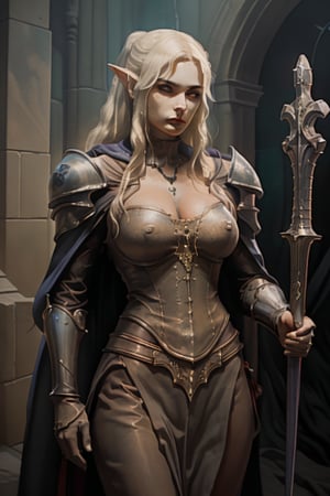 a woman dressed in armor holding a sword, sylvanas windrunner, 2. 5 d cgi anime fantasy artwork, character design : : gothic, 3 d render of a full female body, pale pointed ears, male rogue, the empress’ hanging, unclad, leblanc, promotional images, 32K, fantasy art,nodf_lora,th1nsh1rtng,ploysri,Futa