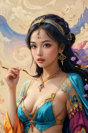 more detail XL,Movie Still, Illustration from One Thousand and One Nights, fantasy style, beautiful, colorful, aesthetic, cute, harmonious, professional drawing, masterpiece, 1024K,Asian