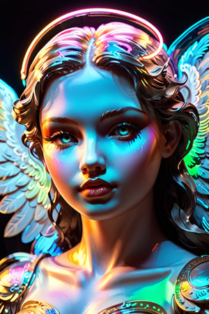 The face of an angel girl, contour drawing, the contour glows, neon light, bright hologram, excellent work on contour details, masterpiece, best quality, aesthetics, 32K