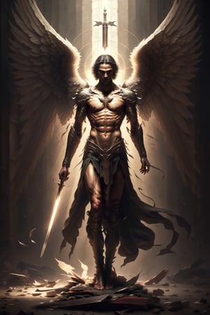 male fallen angel with sword in hands,  AngelicStyle