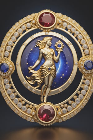 (masterpiece, best quality) ,  (( zodiac sign Virgo )),  (precious brooch), made of gold, lace  precious stones, gold, diamonds, rubies and sapphire, beautiful, harmonious, aesthetic, high detail, photoreal details, astrology 1024k, octane render, 3d render, ultra-high res, directx 12, ultra realistic, polaroid, raw, hdr, rtx