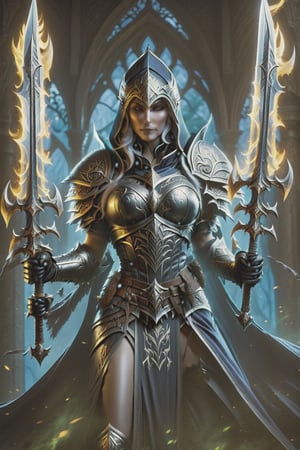 a woman dressed in armor holding a sword, sylvanas windrunner, 2. 5 d cgi anime fantasy artwork, character design : : gothic, 3 d render of a full female body, pale pointed ears, male rogue, the empress’ hanging, unclad, leblanc, promotional images, 32K, fantasy art,DonMD34thKn1gh7XL