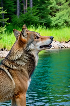 

Create a visually stunning masterpiece featuring the silhouette of an alpha wolf's profile, intricately detailed to display the wolf's natural habitat. The wolf's body is composed of an intricate landscape, showcasing a blend of lush forests, rugged mountains, and a serene lake. The wolf's eyes are insanely captivating. This delicate masterpiece is capturing the essence of both nature and the wild spirit of the alpha wolf., portrait photography, conceptual art, photo, illustration
