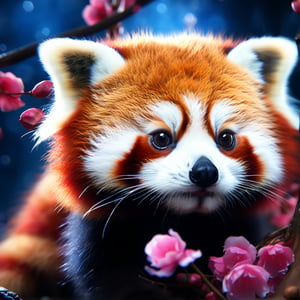 (mastrpiece, hq), a mystical world playing with baby red panda perfect clarity photorealistic beautiful quality 32k resolution, cgi