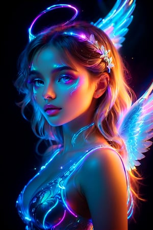 The face of an angel girl, contour drawing, the contour glows, neon light, bright hologram, excellent work on contour details, masterpiece, best quality, aesthetics, 32K