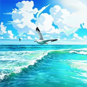 Liquid Clock+ Ocean + Clouds + Seagull
